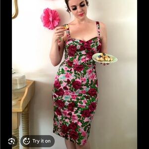 Pinup Couture Rose Print Midi Dress